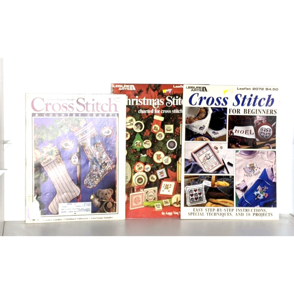 Vintage Cross Stitch Patterns Magazine Lot 3 Christmas Towels Horse